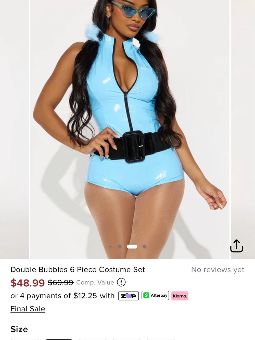 Fashion Nova Light Blue Shiny Zip Front Bodysuit